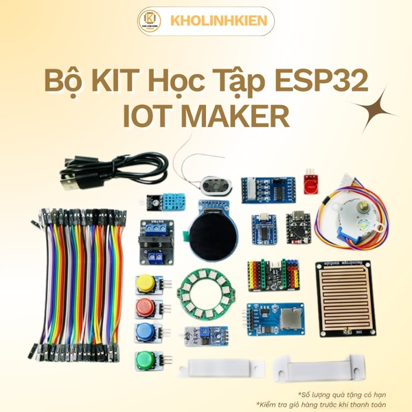 A high-quality flat lay image of an ESP32 learning kit, neatly organized to highlight the variety of components included in the set.
