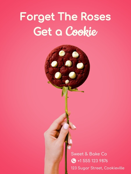 cookies, baked goods, desserts, sweets, treats, bakery items, brand awareness, minimalist, playful, pink, valentine's day
