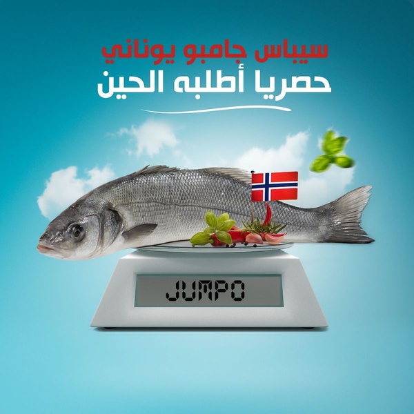 A high-quality 1:1 image featuring a fresh whole seabass on a digital scale with garnish, conveying premium quality and origin.