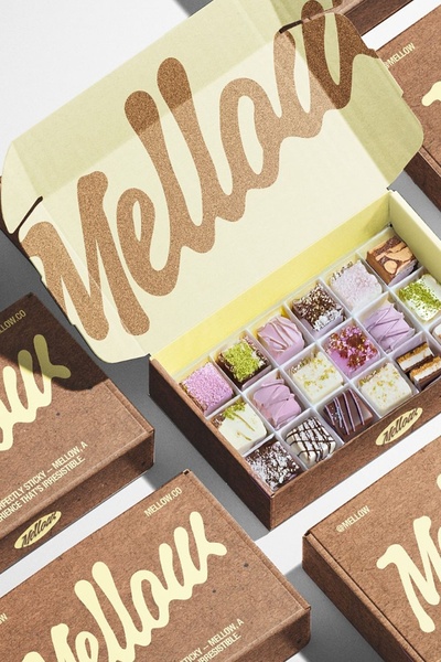 gourmet marshmallows, assorted candy box, chocolate covered marshmallows, gourmet sweets, gift box candy, new arrival, bestseller push, flat lay, minimalist, calm, fresh, neutral, brown, pastel