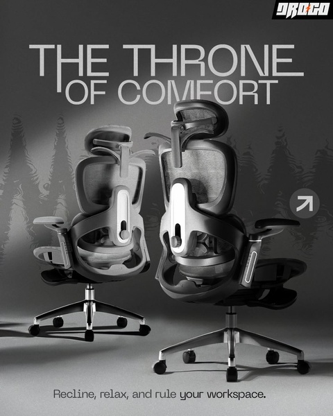 A high-end ergonomic office chair shown from the back to highlight its structural design, set against a dark, dramatic monochromatic background.