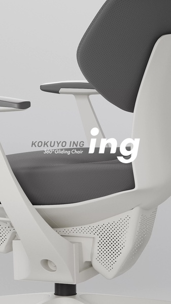 A clean, high-contrast studio shot of an ergonomic 360-degree gliding office chair against a neutral grey background, focusing on the product's unique design.