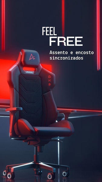 A sleek, vertical 9:16 ad featuring a high-end gaming chair against a dark background with striking red vertical light bars.