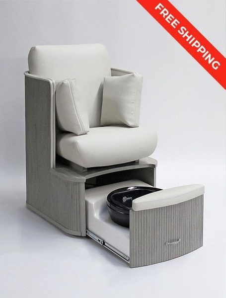 A high-resolution product shot of a modern pedicure chair set against a neutral, white studio background, emphasizing premium design and comfort.