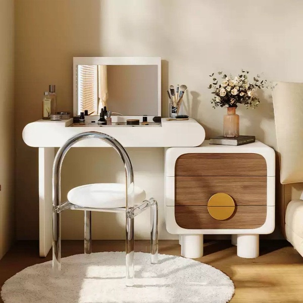 vanity desk, makeup vanity, dressing table, bedroom vanity, makeup desk, new arrival, lifestyle, minimalist, calm, luxurious, neutral, brown