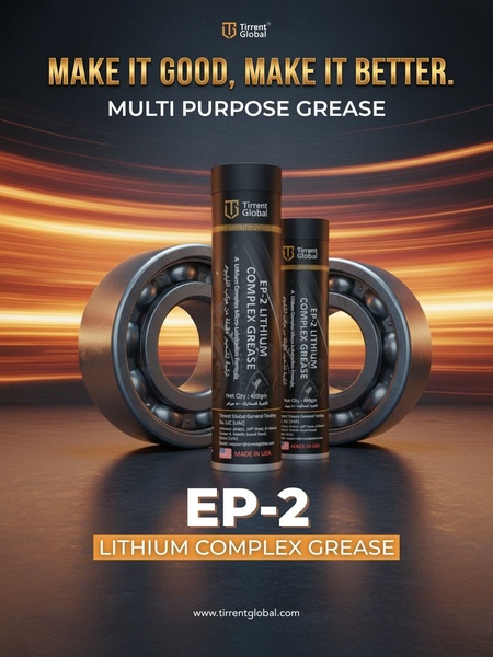 A clean, studio-lit hero shot of grease canisters against a blurred industrial bearing background to highlight product quality and strength.