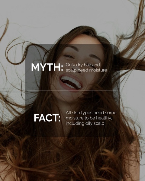 A high-contrast educational creative that uses a direct Myth vs Fact comparison to challenge common misconceptions about hair and scalp moisture needs.