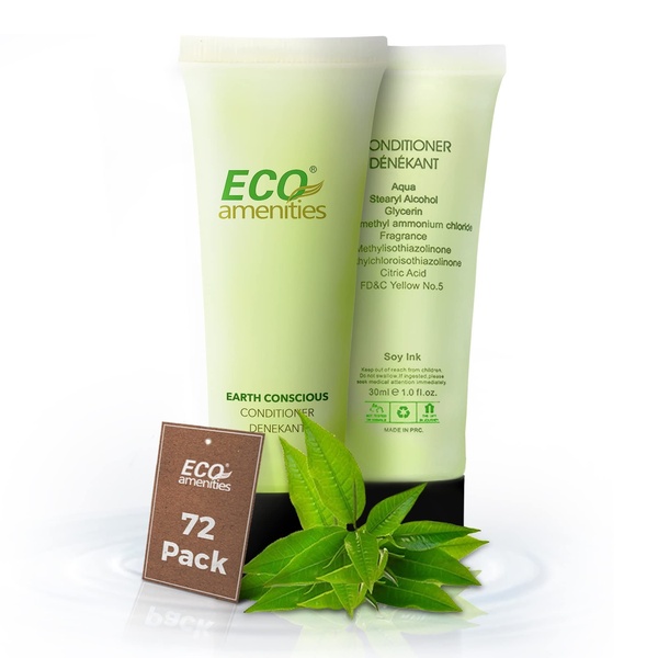 A high-quality 1:1 product hero shot of a 72-pack conditioner set, emphasizing natural ingredients through simple, clean packaging and organic foliage.