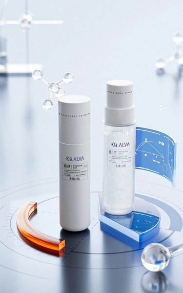 skincare bottles, face toner, face emulsion, skin lotion, cosmetic packaging, product demo, minimalist, editorial, fresh, trustworthy, neutral, blue