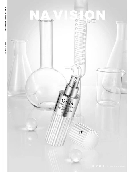 face serum, whitening essence, skincare serum, brightening serum, face essence, product demo, minimalist, editorial, calm, fresh, neutral