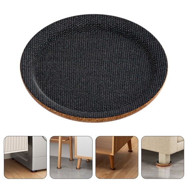 A split-view creative showing a single anti-vibration pad alongside four real-world usage scenarios on different types of furniture and appliances.