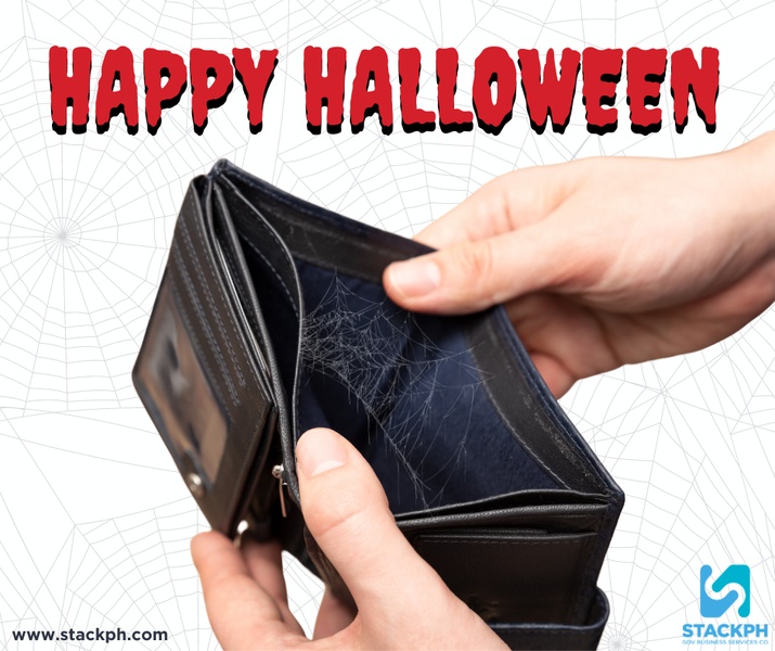 A clever holiday-themed creative featuring an empty wallet with spiderwebs, highlighting seasonal financial strain through a humorous visual metaphor.