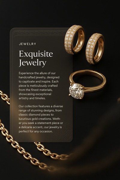 A high-end, editorial-style jewelry advertisement featuring diamond and gold pieces on a dark, moody background with elegant, serif-font typography.