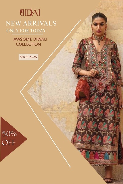 A high-conversion fashion ad featuring a 50% discount offer for a seasonal ethnic wear collection, designed for high-impact vertical mobile placements.