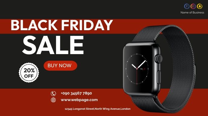 A 16:9 promotional banner for a smartwatch, featuring bold typography, a high-contrast red and black color scheme, and a clear discount offer.