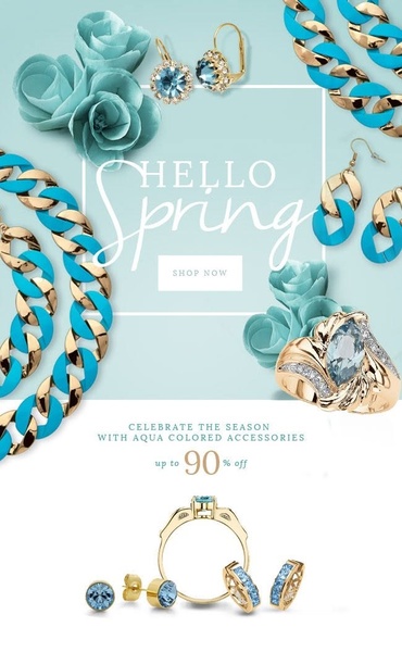 A high-conversion seasonal sale ad featuring jewelry items on a soft blue background with floral accents.
