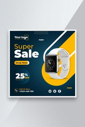 A high-contrast digital sale ad featuring a smartwatch as the primary product with a prominent 25% off offer.