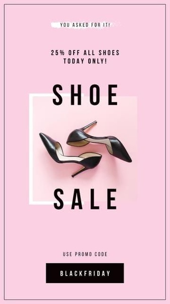 A vertical 9:16 ad creative featuring a clean, minimalist layout with high-contrast text and a clear promotional offer for women's footwear.