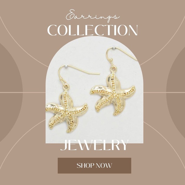 A clean, minimalist product display featuring starfish earrings against a soft, neutral-toned background designed to highlight jewelry details.
