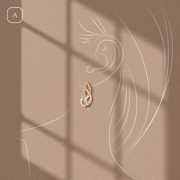 An elegant, line-art silhouette of a woman's profile featuring a close-up, high-detail rendering of stud earrings.