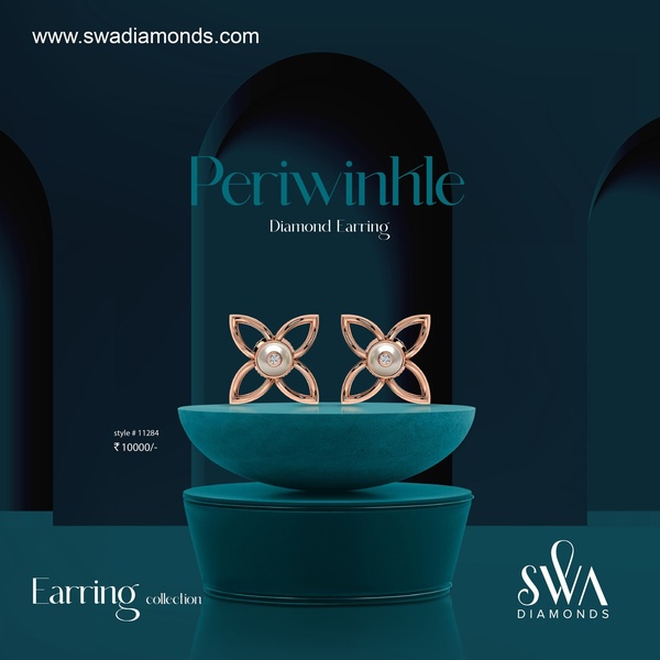 A high-end studio shot of diamond earrings displayed on a dark, moody pedestal with elegant lighting and a clean, luxury aesthetic.
