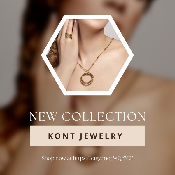 A sophisticated, minimalist advertisement featuring a close-up of gold jewelry on a model, using a hexagonal frame to draw attention to the product.