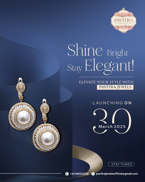 An elegant, high-contrast launch teaser for pearl jewelry featuring a clean, minimalist layout and a clear date-based hook.