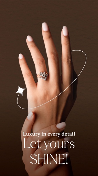 A close-up aesthetic shot of a model wearing a delicate diamond ring, emphasizing premium craftsmanship and elegant visual branding.