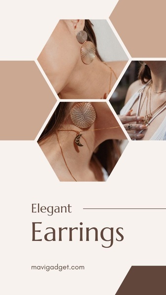 A vertical 9:16 layout using a hexagonal grid to display earring designs in a clean, high-end lifestyle format.