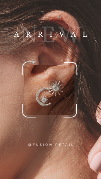 A close-up aesthetic shot of a crescent moon and star-shaped earring set, highlighting intricate detail with a soft, warm-toned filter.