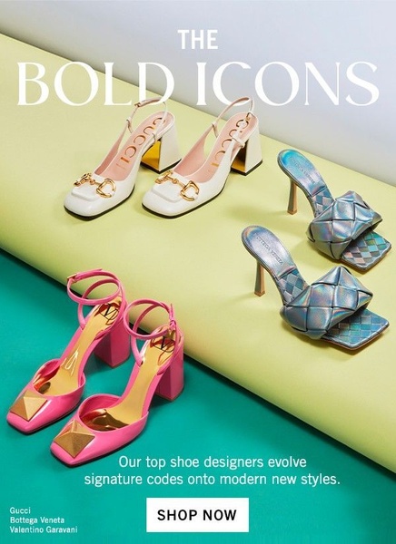 An editorial-style layout displaying three pairs of designer high heels in vibrant, contrasting colors to emphasize modern style evolutions.