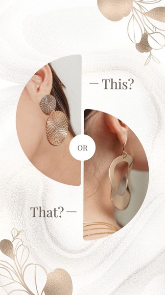 A split-screen creative that forces a decision between two distinct styles of earrings, driving viewer interaction through a simple choice.