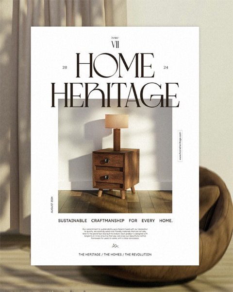 A high-end, magazine-style static ad for a wooden nightstand, utilizing clean lines and a neutral palette to convey premium, sustainable craftsmanship.