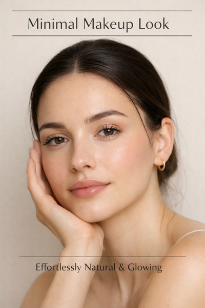 A portrait-style beauty ad highlighting a natural, glowing complexion with minimal makeup, focusing on clean photography and soft lighting.