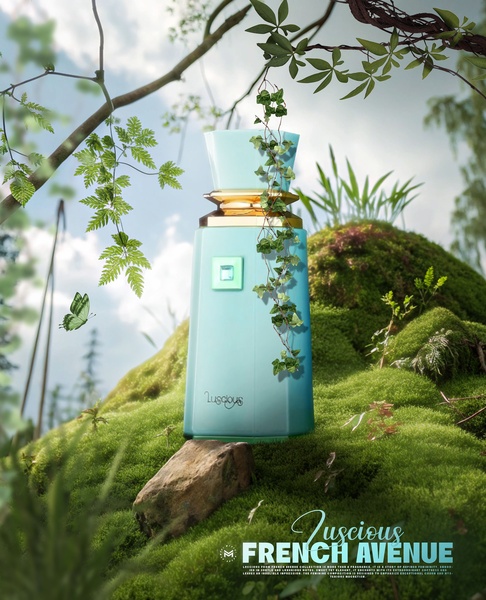 A luxury perfume bottle nestled in lush moss and greenery, highlighting a natural, ethereal brand aesthetic.