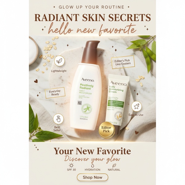 A high-end editorial product shot of daily moisturizer with key benefits highlighted through clean, minimalist iconography.