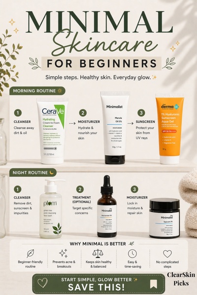 A clean, instructional layout that breaks down morning and night skincare steps into a clear, beginner-friendly routine.