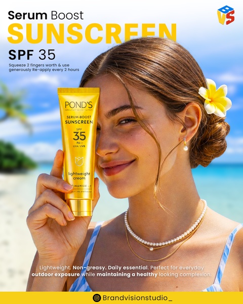 A high-key, sun-drenched portrait featuring a model holding a branded sunscreen bottle, emphasizing a clean, vacation-inspired aesthetic.