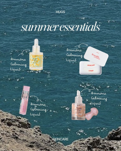 A crisp, aesthetic product grid featuring four distinct items against a deep-sea textured background to evoke a summer refresh vibe.