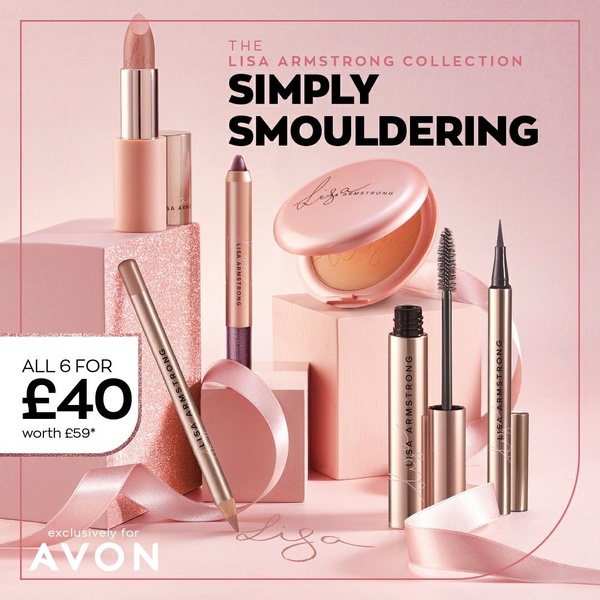 A high-quality, studio-lit display of a six-piece makeup set featuring a clear value proposition and a premium, soft pink aesthetic.