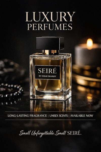 A high-end studio hero shot of a glass perfume bottle illuminated by candlelight against a dark, minimalist background.