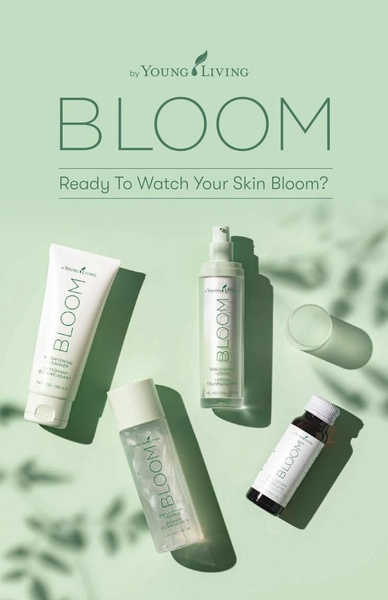 A high-angle flatlay shot displaying a complete skincare regimen, emphasizing brand identity through clean, airy composition and monochromatic green tones.