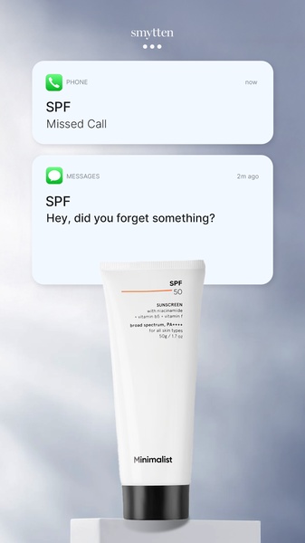 The creative uses familiar phone notification overlays to create a sense of urgency and direct interaction, framing the sunscreen product as a missed message the user needs to check.