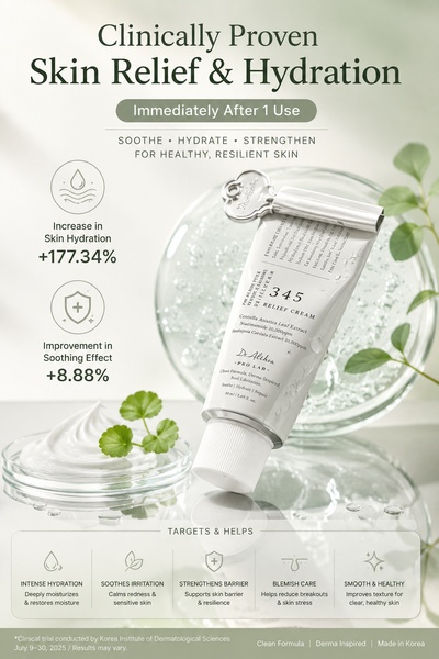 This ad creative uses clinical trial statistics and a clean, laboratory-inspired aesthetic to emphasize immediate skin relief and hydration benefits.