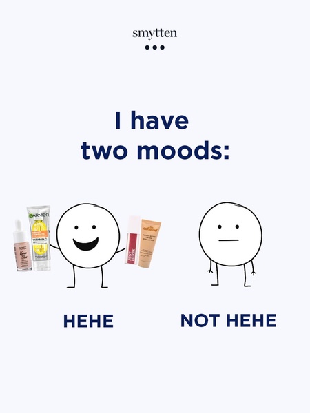 A minimalist, hand-drawn sketch compares two moods—Hehe and Not Hehe—to position the product as the key to a happier state of mind.