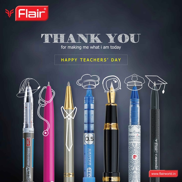 A minimalist, symbolic tribute to teachers featuring various pens topped with hand-drawn career icons.