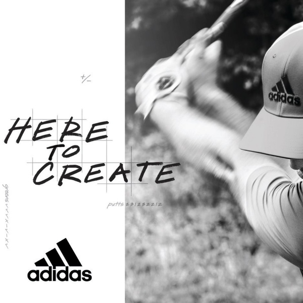 A high-contrast, black and white lifestyle shot featuring a golf swing and inspirational typography to build brand affinity.
