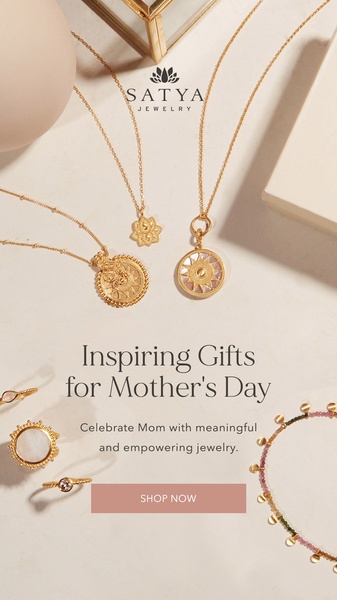 A vertical jewelry ad featuring multiple necklaces and rings with soft, high-key lighting to emphasize gift-giving emotional connection.