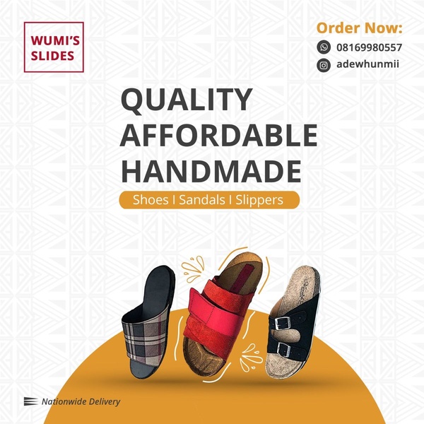 A clean, square-format ad highlighting three distinct handmade slide designs with clear ordering information and value propositions.