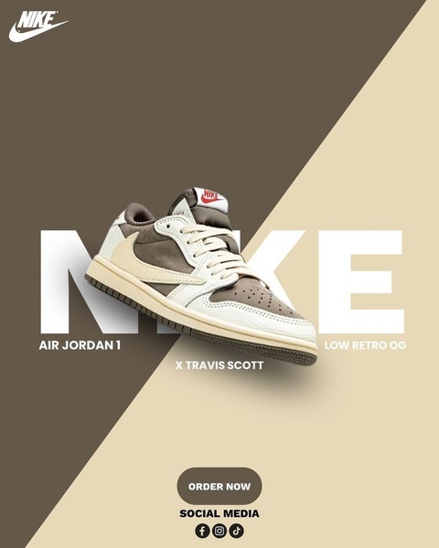 A high-contrast, split-background layout showcasing a sneaker as the central hero element with bold, minimal typography.